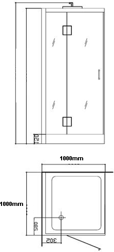 Technical image of Hydra Square Steam Shower Enclosure (Teak, Left Handed). 1000x1000.