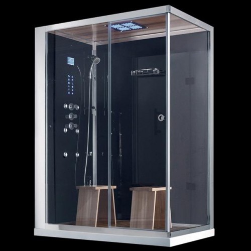 Larger image of Hydra Rectangular Steam Shower Enclosure (Teak, Left Handed). 1500x900.