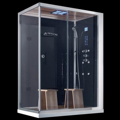 Larger image of Hydra Rectangular Steam Shower Enclosure (Teak, Right Handed). 1500x900.