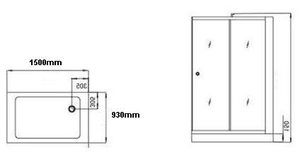 Technical image of Hydra Rectangular Steam Shower Enclosure (Teak, Right Handed). 1500x900.