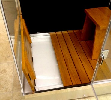 Example image of Hydra Inset Steam Shower Enclosure (Teak, Hinged Door). 1500x930.