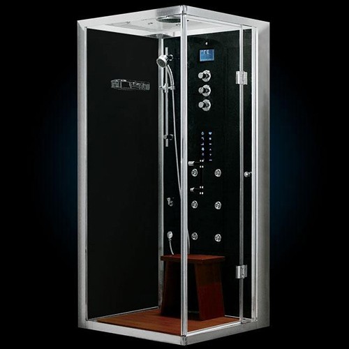 Larger image of Hydra Steam Shower Enclosure For Wetrooms (Oak, Right Hand). 900x900.