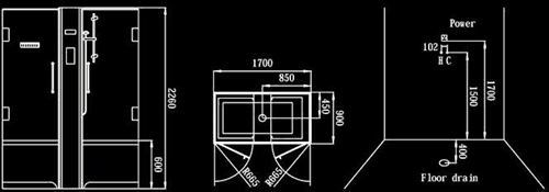 Technical image of Hydra Steam Shower Bath With Jets & Whirlpool. 1700x900.