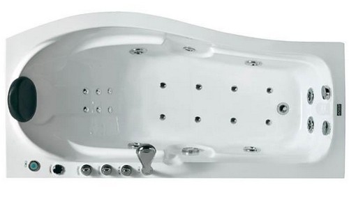 Example image of Hydra P Shaped Whirlpool Bath With Bath Panels. 1500x820 (Left Handed).