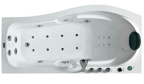 Example image of Hydra P Shaped Whirlpool Bath With Bath Panels. 1500x820 (Right Handed).