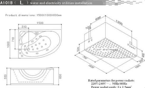 Technical image of Hydra Corner Whirlpool Bath With Bath Panel. 1500x1000 (Left Handed).