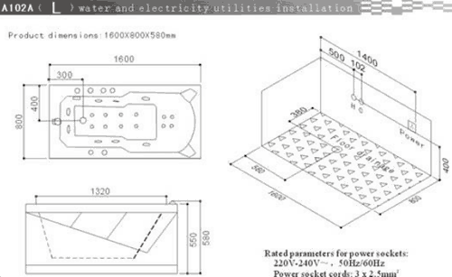 Technical image of Hydra Corner whirlpool Bath With Bath Panels. 1600x800 (Left Handed).