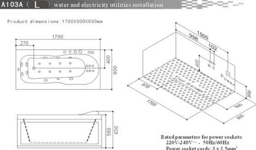 Technical image of Hydra Corner whirlpool Bath With Bath Panels. 1710x830 (Left Handed).