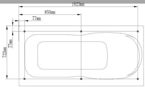 Technical image of Hydra Corner whirlpool Bath With Bath Panels. 1710x830 (Left Handed).