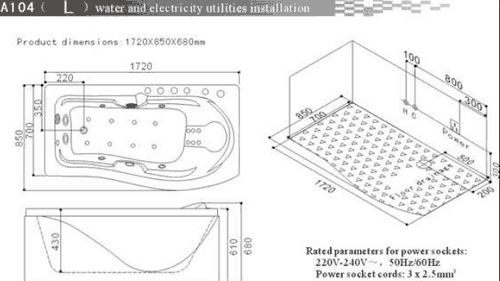 Technical image of Hydra Corner Whirlpool Bath With Bath Panels. 1720x850 (Left Handed).