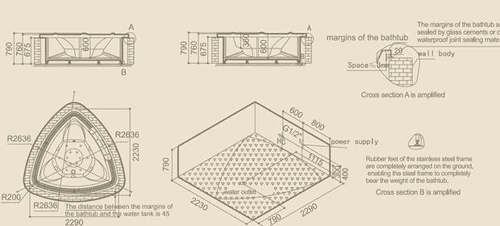 Technical image of Hydra Large Sunken Whirlpool Bath With Back Rests. 2290x2230.