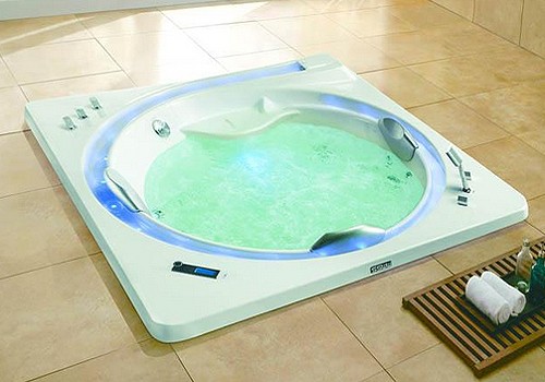 Example image of Hydra Large Square Sunken Whirlpool Bath With Back Rests. 2020x2020.