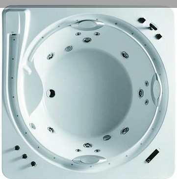 Example image of Hydra Large Square Sunken Whirlpool Bath With Back Rests. 2020x2020.