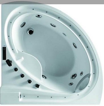 Example image of Hydra Corner Designer Whirlpool Bath With Bath Panel. 1500x1500.