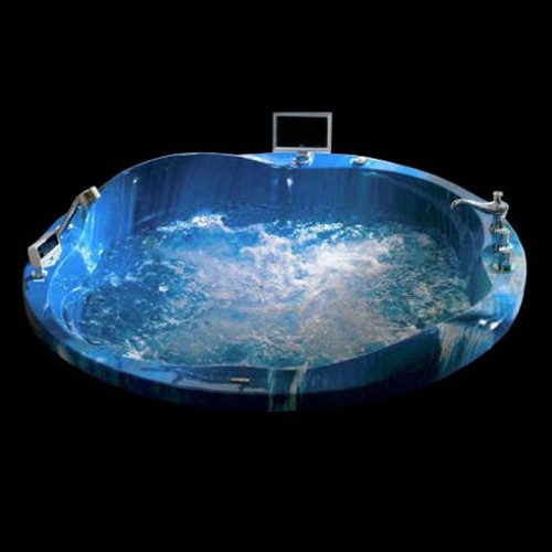 Larger image of Hydra Large Round Sunken Whirlpool Bath With TV (Blue). 1600x1600mm.