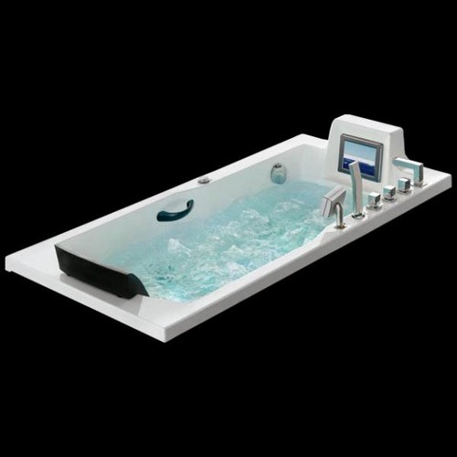 Example image of Hydra Rectangular Sunken Whirlpool Bath With TV (White). 1700x850mm.