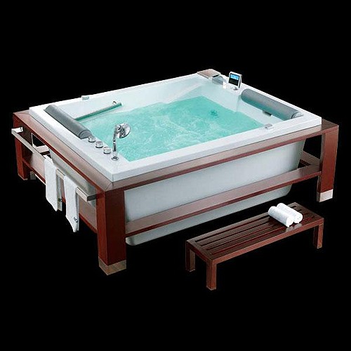 Larger image of Hydra Large Freestanding Whirlpool Bath With Head Rests. 2100x1700mm.