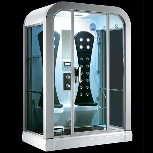 Larger image of Hydra Rectangular Steam Shower Pod With Therapy Lighting. 1600x900mm.