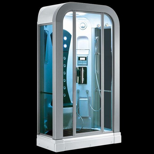 Larger image of Hydra Corner Steam Shower Pod With Therapy Lighting. 1270x915mm.