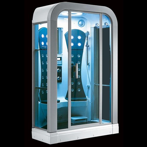 Larger image of Hydra Corner Steam Shower Pod With Therapy Lighting. 1450x920mm.