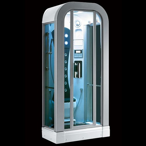 Larger image of Hydra Corner Steam Shower Pod With Therapy Lighting. 1000x850mm.