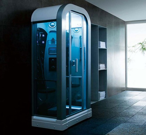 Example image of Hydra Corner Steam Shower Pod With Therapy Lighting. 1000x850mm.