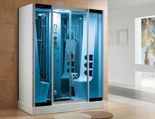 Example image of Hydra Rectangular Steam Shower Pod With Therapy Lighting. 1650x880mm.