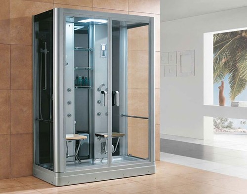 Example image of Hydra Rectangular Steam Shower Pod With Therapy Lighting. 1450x900mm.