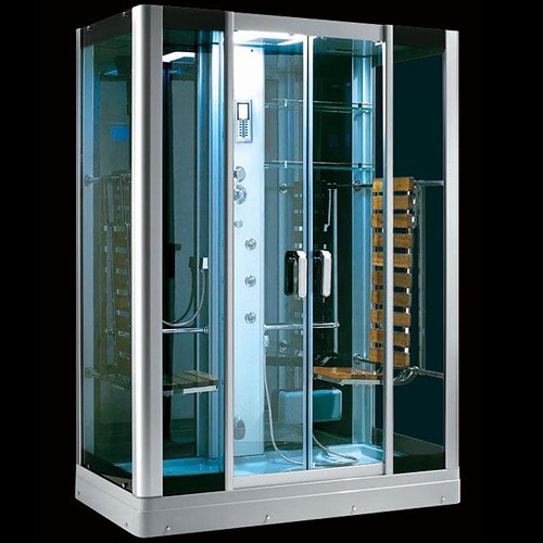 Larger image of Hydra Rectangular Steam Shower Pod With Therapy Lighting. 1600x900mm.