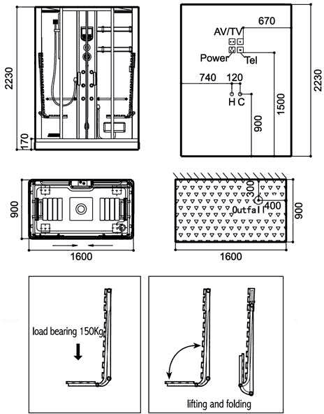 Technical image of Hydra Rectangular Steam Shower Pod With Therapy Lighting. 1600x900mm.