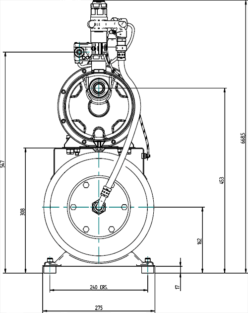 Technical image of Stuart Turner Pressure Set Single Flow Pump With Tank (+/- Head. 4.7 Bar).