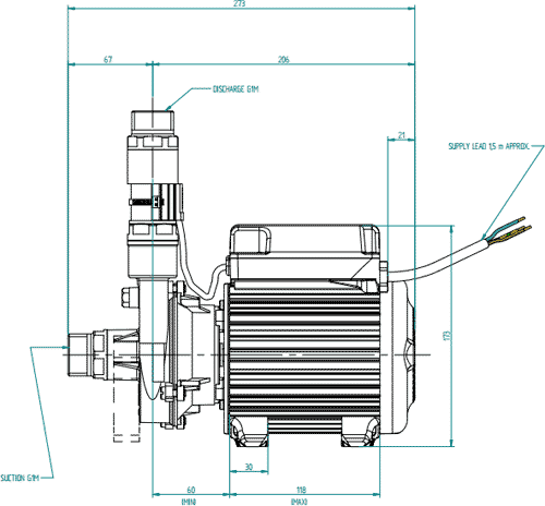 Technical image of Stuart Turner Monsoon Extra Standard Single Flow Pump (+ Head. 1.4 Bar).