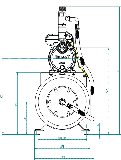 Technical image of Stuart Turner Pressure Set Single Flow Pump & Tank (+/- Head. 2.6 Bar).