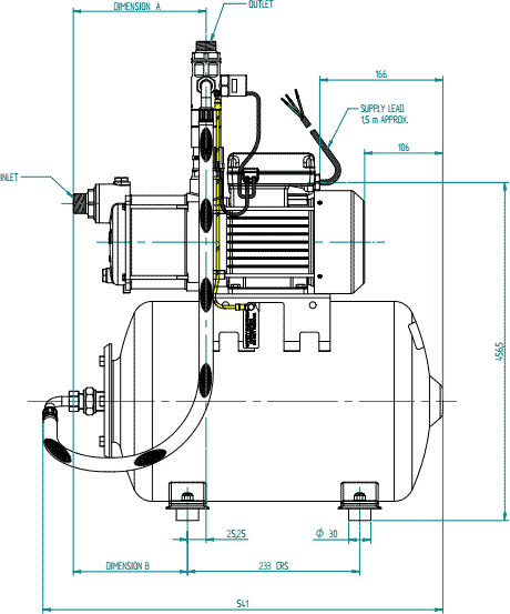 Technical image of Stuart Turner Pressure Set Single Flow Pump & Tank (+/- Head. 3.6 Bar).