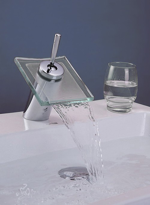 Larger image of Hydra Square Waterfall Basin Mixer Tap With Round Column.