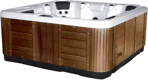 Larger image of Hot Tub White Hydro Hot Tub (Chocolate Cabinet & Yellow Cover).