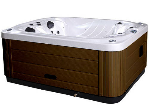 Larger image of Hot Tub White Mercury Hot Tub (Chocolate Cabinet & Yellow Cover).