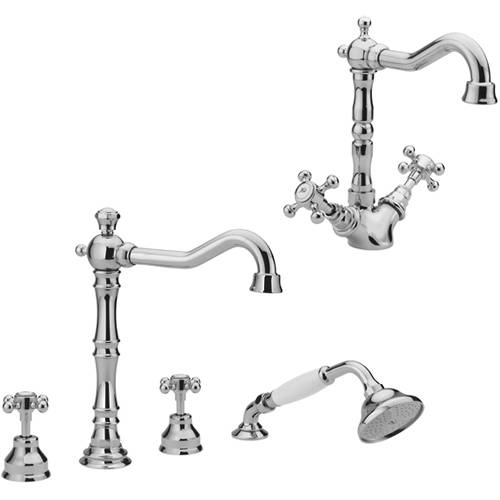 Larger image of Tre Mercati Allora Basin & 4 Hole Bath Shower Mixer Tap Pack (Chrome).