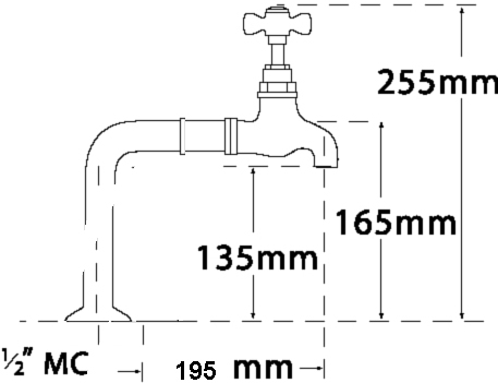 Technical image of Tre Mercati Kitchen Bib Taps With Stands & Extensions (Chrome, Pair).