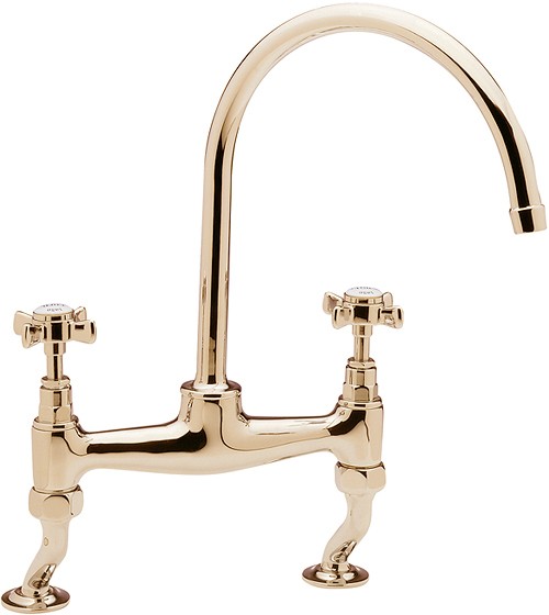 Larger image of Tre Mercati Kitchen Imperial Bridge Pillar Kitchen Tap (Antique Gold).