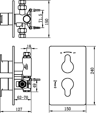 Technical image of Tre Mercati Vamp Thermostatic Twin Shower Valve (Chrome).