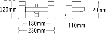 Technical image of Tre Mercati Turn Me On Bath Shower Mixer Tap With Shower Kit (Chrome).