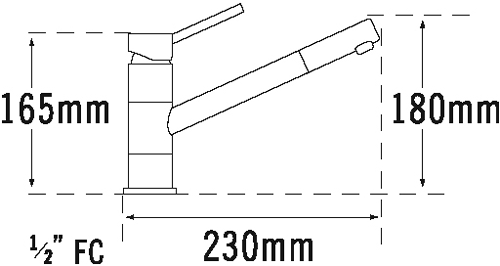 Technical image of Tre Mercati Kitchen Anzio Lever Kitchen Tap (Chrome).