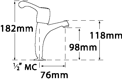 Technical image of Tre Mercati Kitchen Capri High Neck Kitchen Taps With 6" Lever Heads.