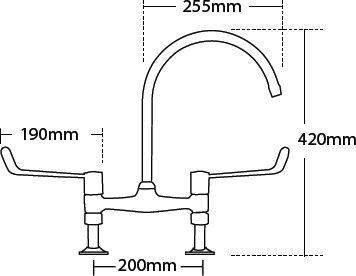 Technical image of Tre Mercati Kitchen Capri Dual Flow Bridge Kitchen Tap With 6" Lever Heads.
