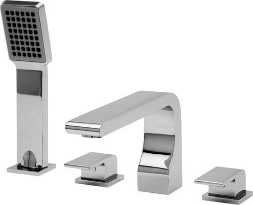 Larger image of Tre Mercati Rubik 4 Tap Hole Bath Shower Mixer Tap With Shower Kit (Chrome).