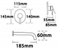 Technical image of Tre Mercati Bella 2 Hole Wall Mounted Basin Mixer Tap (Chrome).