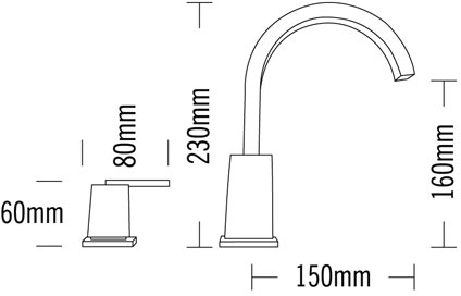 Technical image of Tre Mercati Mr Darcy 3 Tap Hole Basin Mixer Tap With Click Clack Waste.