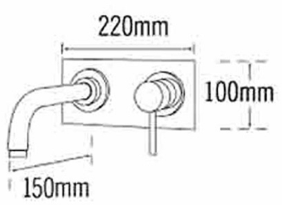 Technical image of Tre Mercati Milan Wall Mounted Basin Mixer Tap (150mm Spout, Chrome).