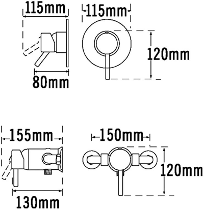 Technical image of Tre Mercati Milan Exposed Manual Shower Valve (Chrome).